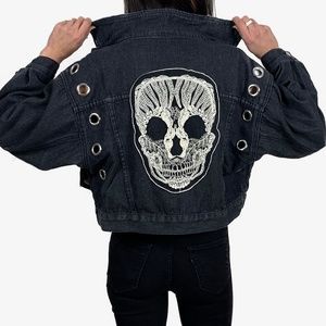 Handmade Denim Jacket With Skull Applique